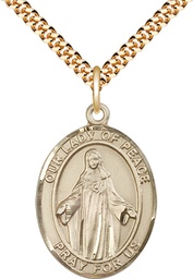[7245GF/24G] 14kt Gold Filled Our Lady of Peace Pendant on a 24 inch Gold Plate Heavy Curb chain