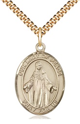 [7245GF/24G] 14kt Gold Filled Our Lady of Peace Pendant on a 24 inch Gold Plate Heavy Curb chain