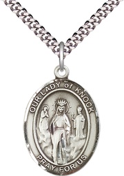 [7246SS/24S] Sterling Silver Our Lady of Knock Pendant on a 24 inch Light Rhodium Heavy Curb chain