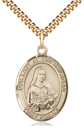 [7247GF/24G] 14kt Gold Filled Our Lady of the Railroad Pendant on a 24 inch Gold Plate Heavy Curb chain