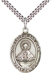 [7263SS/24S] Sterling Silver Our Lady of San Juan Pendant on a 24 inch Light Rhodium Heavy Curb chain