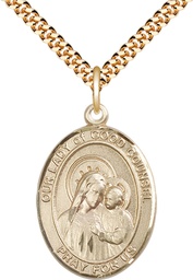 [7287GF/24G] 14kt Gold Filled Our Lady of Good Counsel Pendant on a 24 inch Gold Plate Heavy Curb chain
