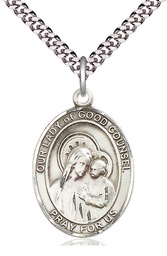 [7287SS/24S] Sterling Silver Our Lady of Good Counsel Pendant on a 24 inch Light Rhodium Heavy Curb chain