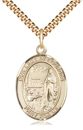 [7288GF/24G] 14kt Gold Filled Our Lady of Lourdes Pendant on a 24 inch Gold Plate Heavy Curb chain