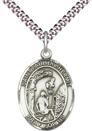 [7394SS/24S] Sterling Silver Paul the Hermit Pendant on a 24 inch Light Rhodium Heavy Curb chain
