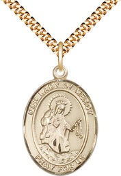 [7289GF/24G] 14kt Gold Filled Our Lady of Mercy Pendant on a 24 inch Gold Plate Heavy Curb chain