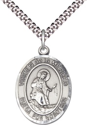 [7289SPSS/24S] Sterling Silver Virgen de la Merced Pendant on a 24 inch Light Rhodium Heavy Curb chain