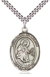 [7289SS/24S] Sterling Silver Our Lady of Mercy Pendant on a 24 inch Light Rhodium Heavy Curb chain