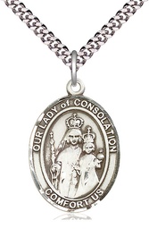 [7292SS/24S] Sterling Silver Our Lady of Consolation Pendant on a 24 inch Light Rhodium Heavy Curb chain