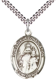 [7292SS/24S] Sterling Silver Our Lady of Consolation Pendant on a 24 inch Light Rhodium Heavy Curb chain