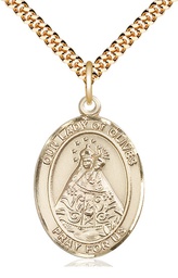 [7303GF/24G] 14kt Gold Filled Our Lady of Olives Pendant on a 24 inch Gold Plate Heavy Curb chain