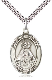 [7303SS/24S] Sterling Silver Our Lady of Olives Pendant on a 24 inch Light Rhodium Heavy Curb chain