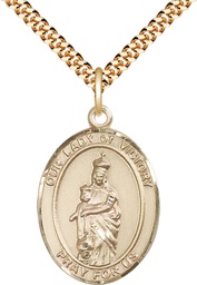 [7306GF/24G] 14kt Gold Filled Our Lady of Victory Pendant on a 24 inch Gold Plate Heavy Curb chain