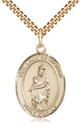 [7306GF/24G] 14kt Gold Filled Our Lady of Victory Pendant on a 24 inch Gold Plate Heavy Curb chain