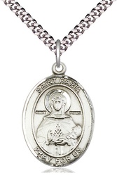 [7396SS/24S] Sterling Silver Saint Daria Pendant on a 24 inch Light Rhodium Heavy Curb chain