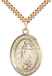 [7346GF/24G] 14kt Gold Filled Our Lady of Tears Pendant on a 24 inch Gold Plate Heavy Curb chain