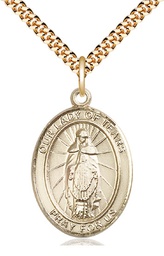 [7346GF/24G] 14kt Gold Filled Our Lady of Tears Pendant on a 24 inch Gold Plate Heavy Curb chain