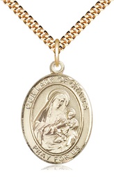 [7347GF/24G] 14kt Gold Filled Our Lady of Grapes Pendant on a 24 inch Gold Plate Heavy Curb chain
