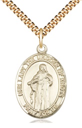 [7383GF/24G] 14kt Gold Filled Our Lady of Knots Pendant on a 24 inch Gold Plate Heavy Curb chain