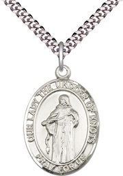 [7383SS/24S] Sterling Silver Our Lady of Knots Pendant on a 24 inch Light Rhodium Heavy Curb chain