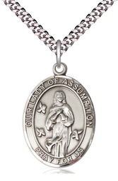 [7388SS/24S] Sterling Silver Our Lady of Assumption Pendant on a 24 inch Light Rhodium Heavy Curb chain