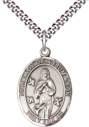 [7388SS/24S] Sterling Silver Our Lady of Assumption Pendant on a 24 inch Light Rhodium Heavy Curb chain