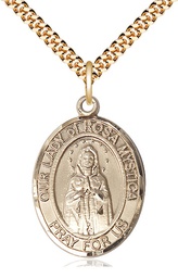 [7413GF/24G] 14kt Gold Filled Our Lady of Rosa Mystica Pendant on a 24 inch Gold Plate Heavy Curb chain