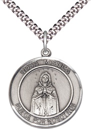 [7413RDSPSS/24S] Sterling Silver Our Lady Rosa Mystica Pendant on a 24 inch Light Rhodium Heavy Curb chain