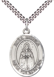 [7413SPSS/24S] Sterling Silver Rosa Mystica Pendant on a 24 inch Light Rhodium Heavy Curb chain