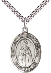 [7413SS/24S] Sterling Silver Our Lady of Rosa Mystica Pendant on a 24 inch Light Rhodium Heavy Curb chain