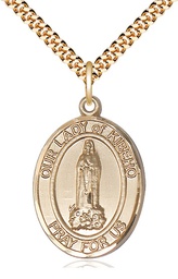 [7414GF/24G] 14kt Gold Filled Our Lady of Kibeho Pendant on a 24 inch Gold Plate Heavy Curb chain