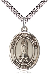 [7414SS/24S] Sterling Silver Our Lady of Kibeho Pendant on a 24 inch Light Rhodium Heavy Curb chain