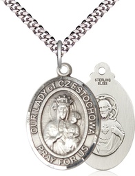 [7421SS/24S] Sterling Silver Our Lady of Czestochowa Pendant on a 24 inch Light Rhodium Heavy Curb chain