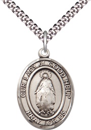[7431SS/24S] Sterling Silver Our Lady Of Good Help Pendant on a 24 inch Light Rhodium Heavy Curb chain