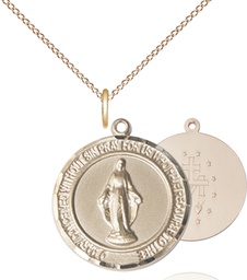 [8078RDGF/18GF] 14kt Gold Filled Miraculous Pendant on a 18 inch Gold Filled Light Curb chain