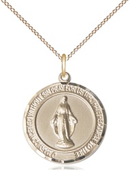 [8078RDGF/18GF] 14kt Gold Filled Miraculous Pendant on a 18 inch Gold Filled Light Curb chain