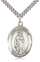 [7398SS/24S] Sterling Silver Saint Nathanael Pendant on a 24 inch Light Rhodium Heavy Curb chain