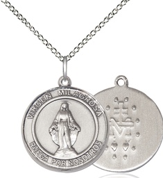 [8078RDSPSS/18SS] Sterling Silver Virgen Milagrosa Pendant on a 18 inch Sterling Silver Light Curb chain