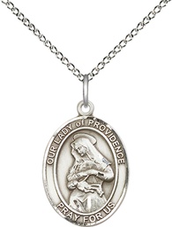 [8087SS/18SS] Sterling Silver Our Lady of Providence Pendant on a 18 inch Sterling Silver Light Curb chain