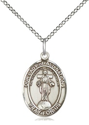 [8242SS/18SS] Sterling Silver Our Lady of All Nations Pendant on a 18 inch Sterling Silver Light Curb chain