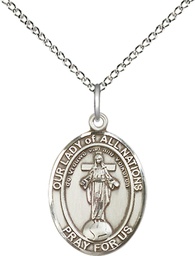 [8242SS/18SS] Sterling Silver Our Lady of All Nations Pendant on a 18 inch Sterling Silver Light Curb chain
