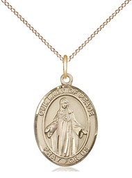 [8245GF/18GF] 14kt Gold Filled Our Lady of Peace Pendant on a 18 inch Gold Filled Light Curb chain