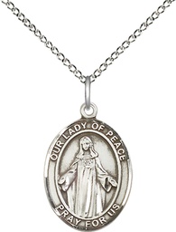 [8245SS/18SS] Sterling Silver Our Lady of Peace Pendant on a 18 inch Sterling Silver Light Curb chain