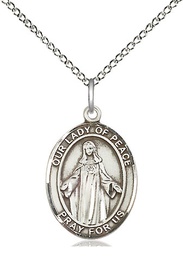 [8245SS/18SS] Sterling Silver Our Lady of Peace Pendant on a 18 inch Sterling Silver Light Curb chain