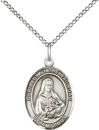 [8247SS/18SS] Sterling Silver Our Lady of the Railroad Pendant on a 18 inch Sterling Silver Light Curb chain