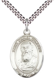 [7400SS/24S] Sterling Silver Saint Daniel Comboni Pendant on a 24 inch Light Rhodium Heavy Curb chain