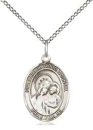 [8287SS/18SS] Sterling Silver Our Lady of Good Counsel Pendant on a 18 inch Sterling Silver Light Curb chain