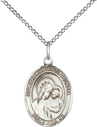 [8287SS/18SS] Sterling Silver Our Lady of Good Counsel Pendant on a 18 inch Sterling Silver Light Curb chain