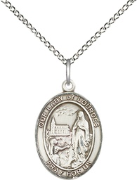 [8288SS/18SS] Sterling Silver Our Lady of Lourdes Pendant on a 18 inch Sterling Silver Light Curb chain