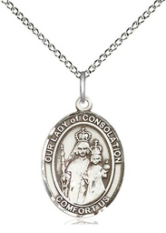 [8292SS/18SS] Sterling Silver Our Lady of Consolation Pendant on a 18 inch Sterling Silver Light Curb chain